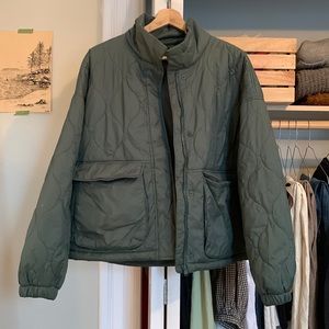 old navy dark green quilted rain jacket